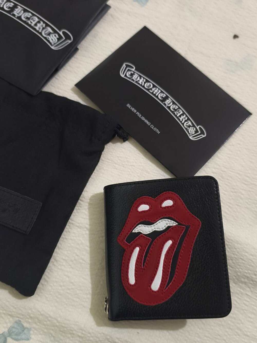 Chrome Hearts × Rolling Stones Collaboration Black Leather Bi-Fold Wallet - Picture 1 of 6